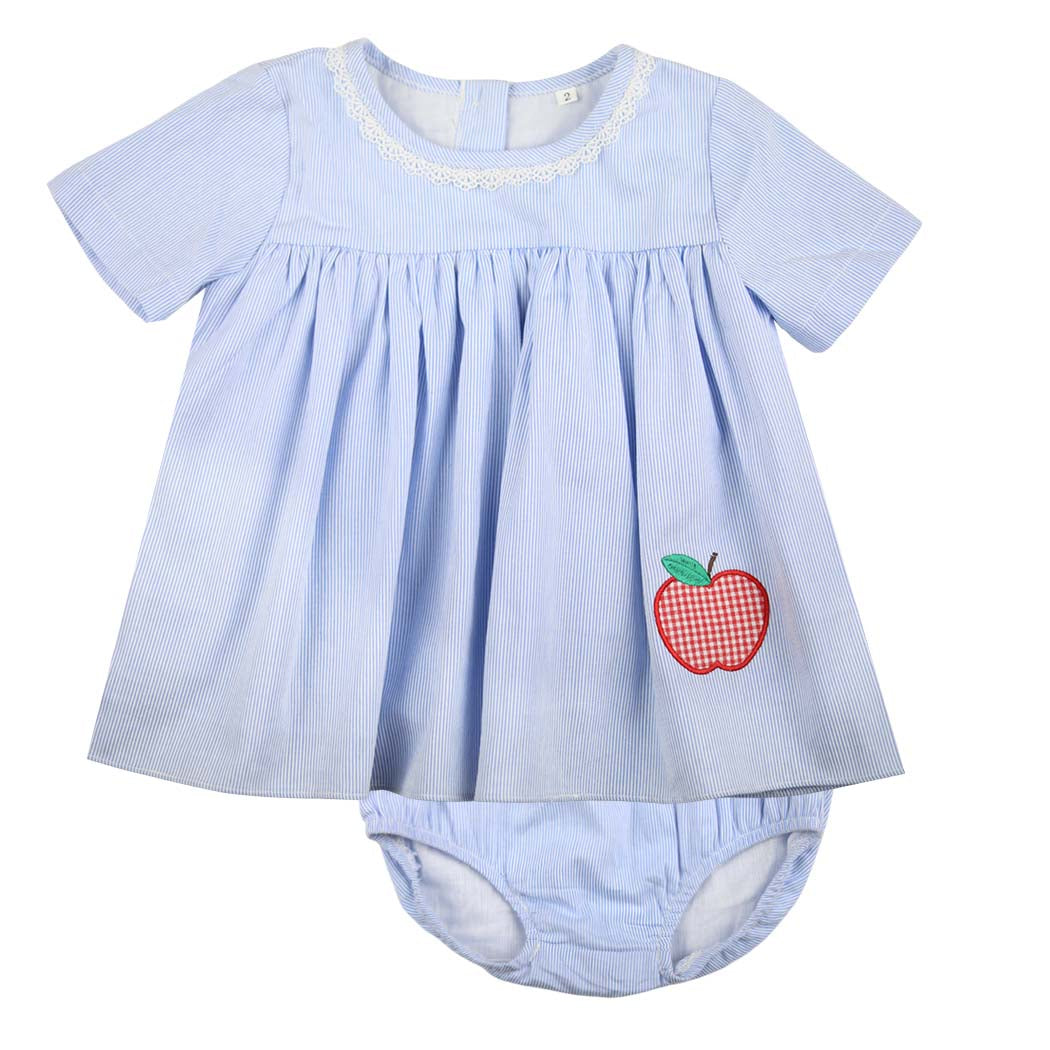 Blue Striped Swing Set with Apple Applique