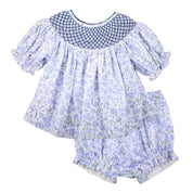 Blue Floral Smocked Swing Set