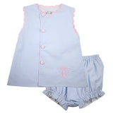 Blue Gingham with Pink Trim Scalloped Set