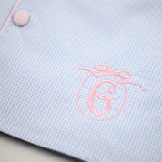 Blue Gingham with Pink Trim Scalloped Set