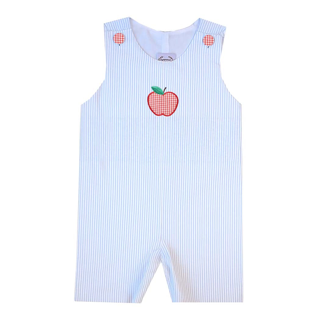 Blue Striped Apple Applique Shortall