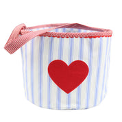 Valentine's Day Blue Ticking Striped Bucket with Heart