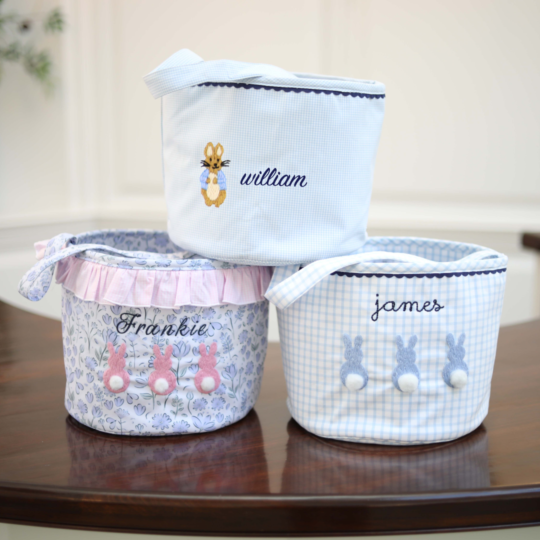 Personalized Blue Floral Bunny Easter Bucket