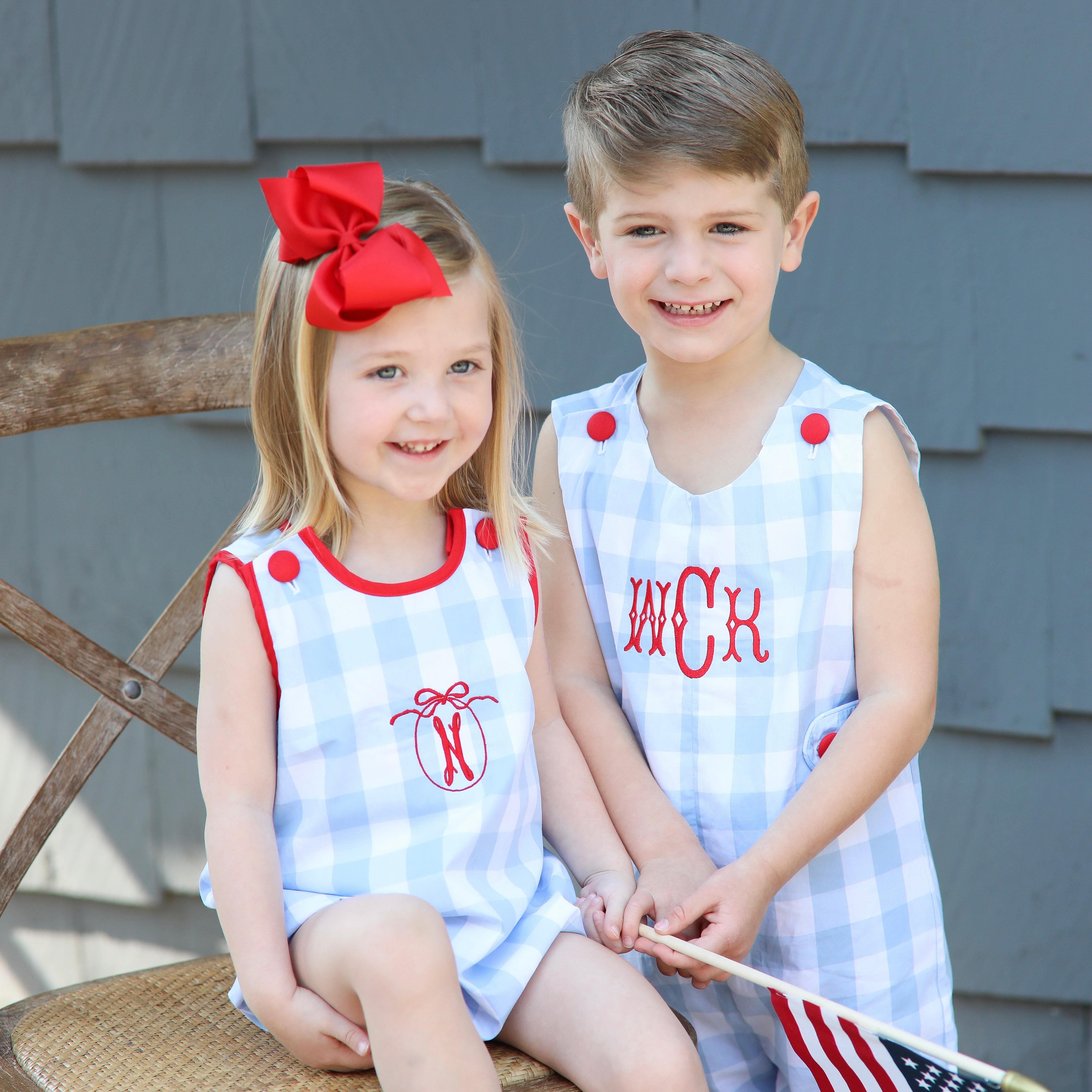 Patriotic Baby Blue Gingham Bubble