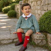 Christmas Green Gingham Smocked Santa Bubble