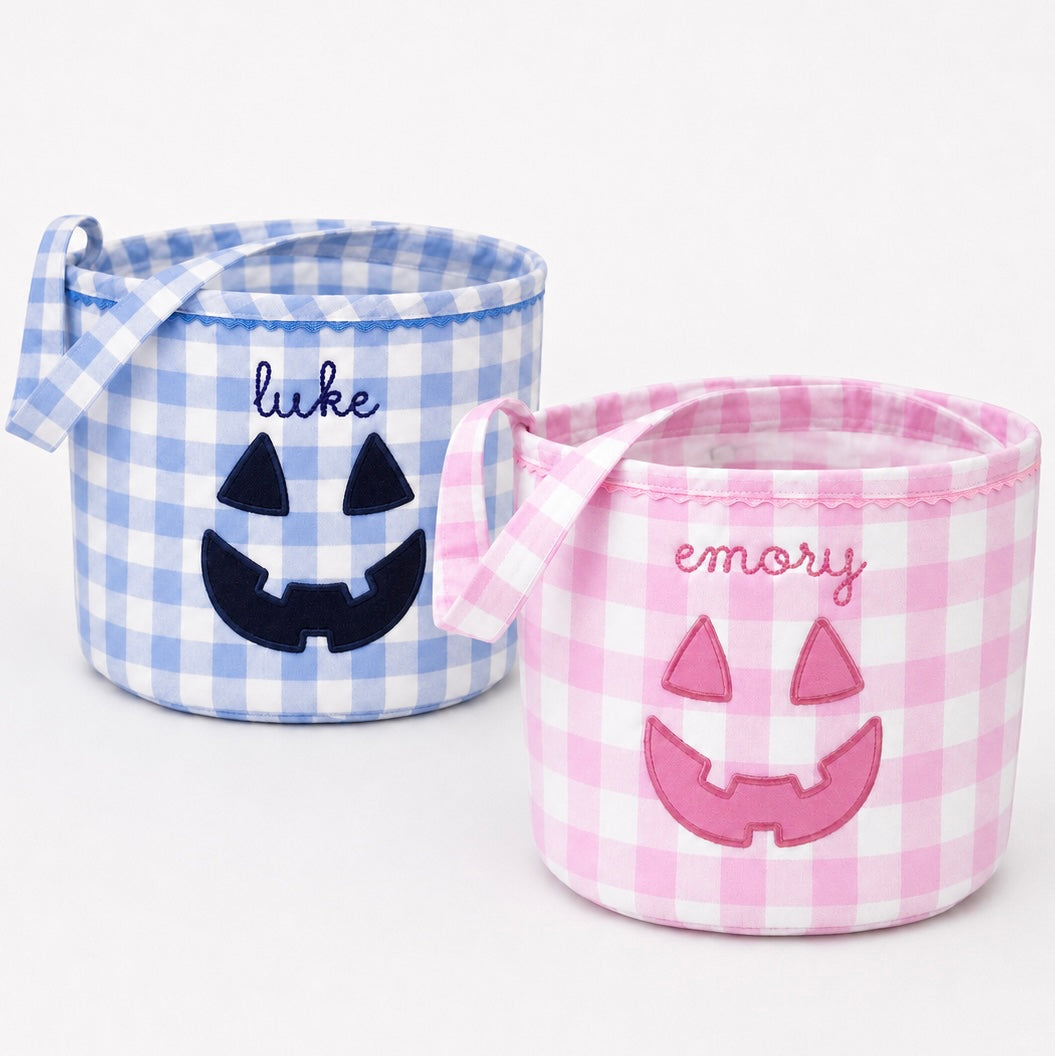 Blue Gingham Ghost Jack 'O Lantern Halloween Bucket