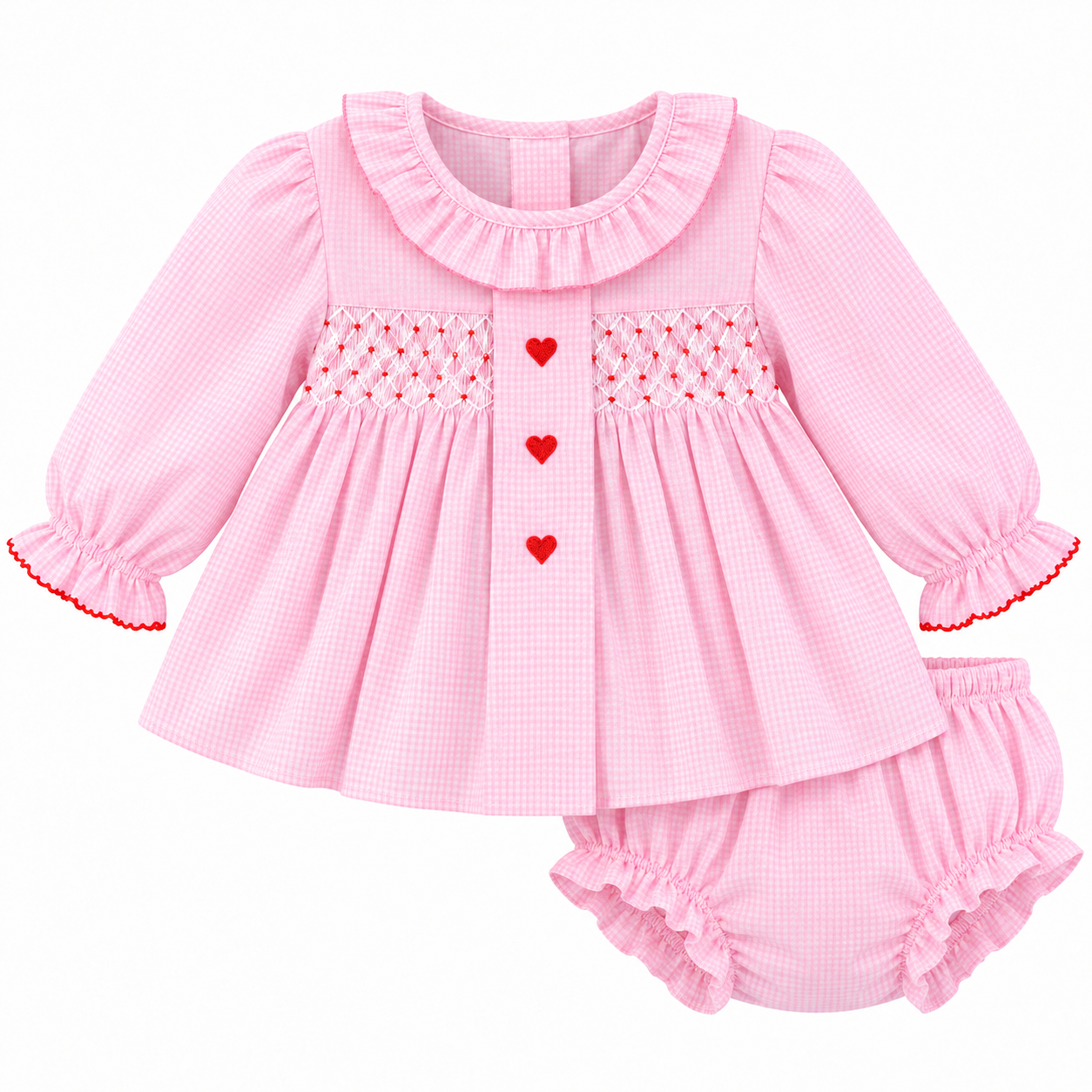 Pink Gingham Smocked Hearts Swing Set