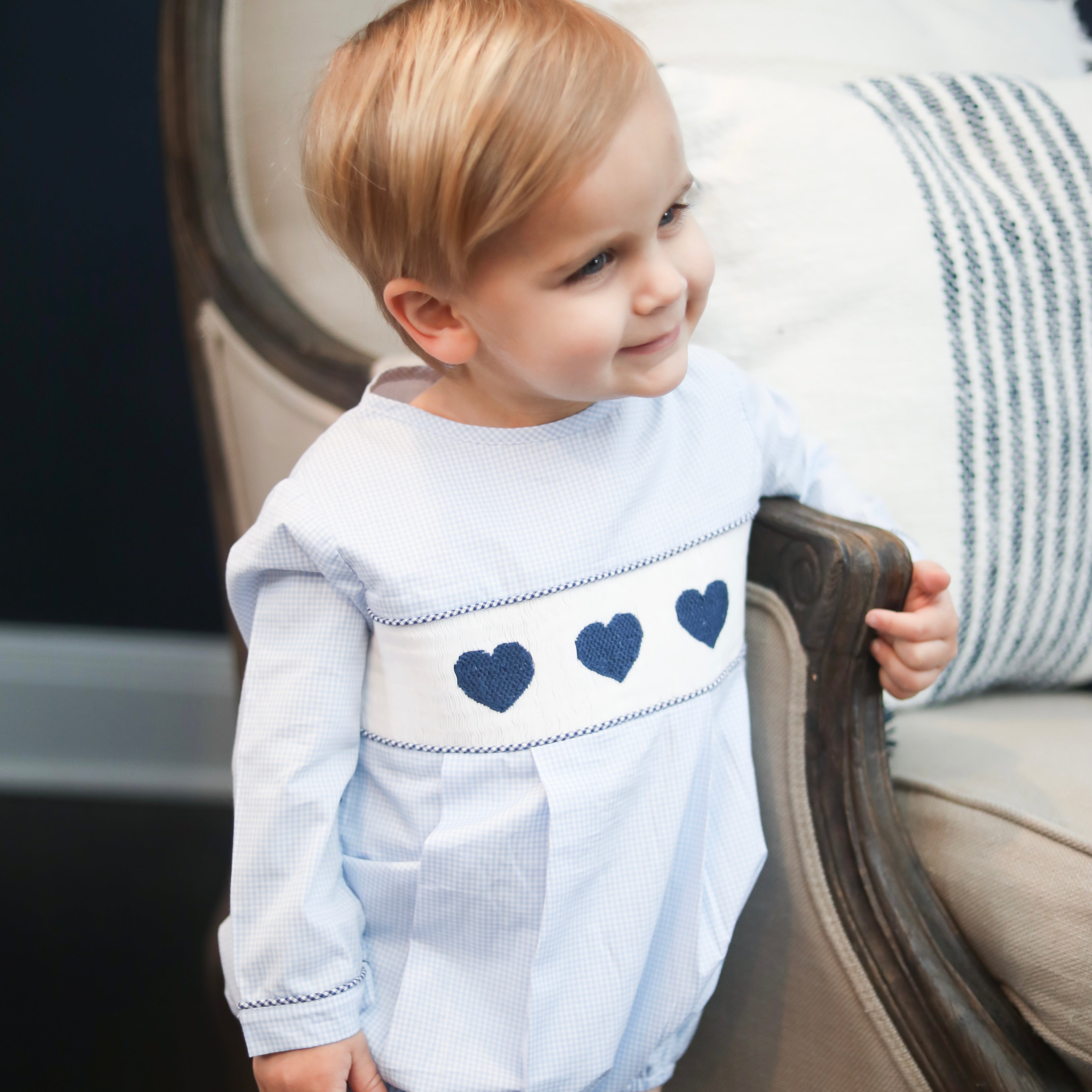Smocked Navy Heart Bubble