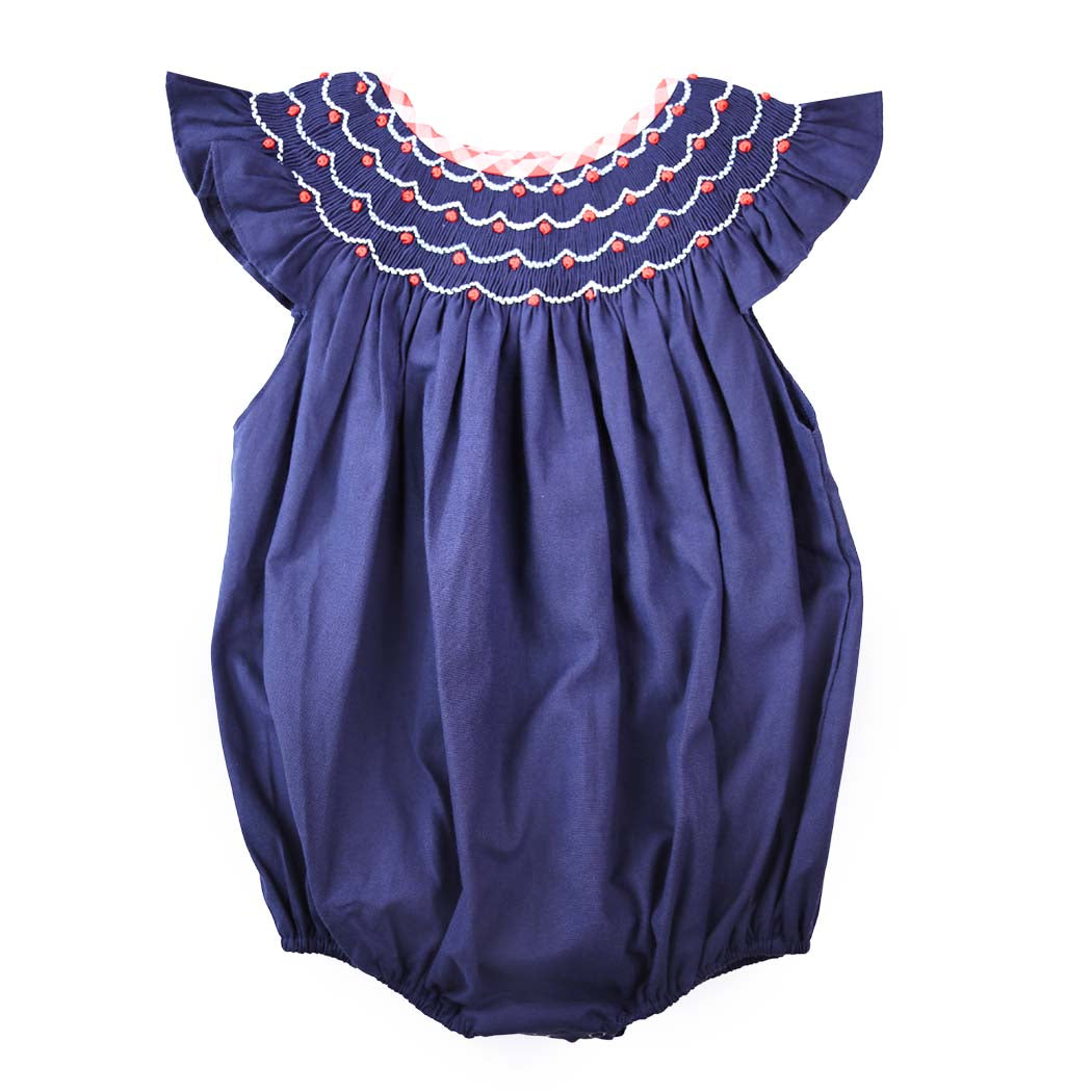 Navy Smocked Patriotic Bubble