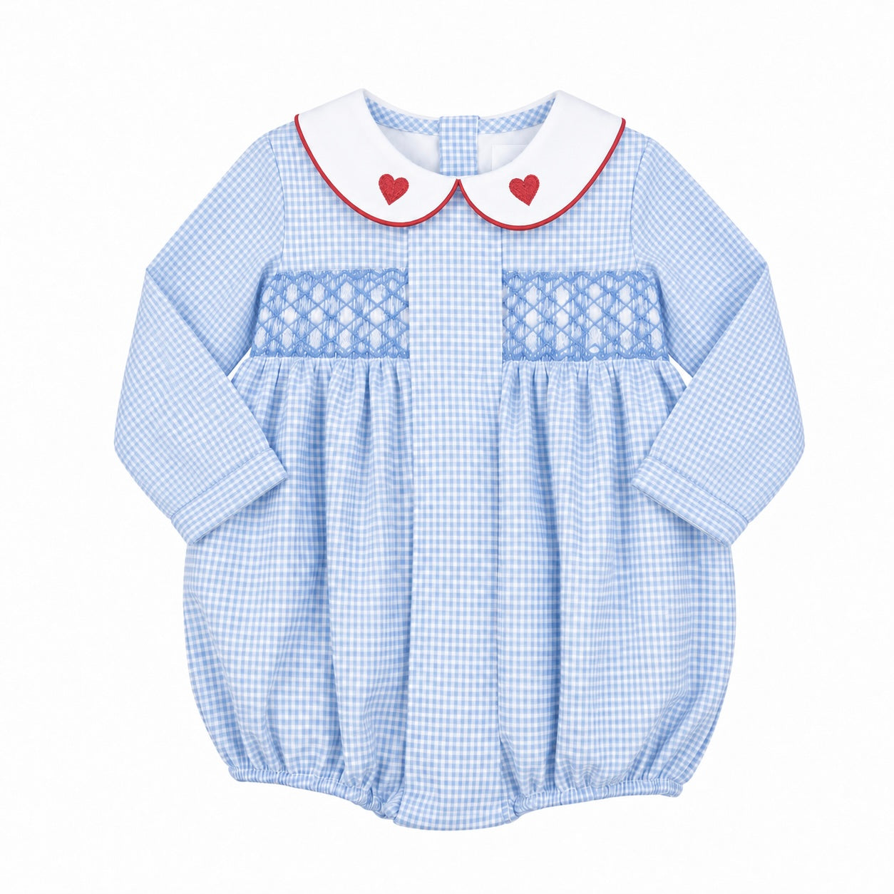 Blue Gingham Heart Smocked Bubble