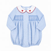 Blue Gingham Heart Smocked Bubble