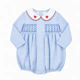 Blue Gingham Heart Smocked Bubble