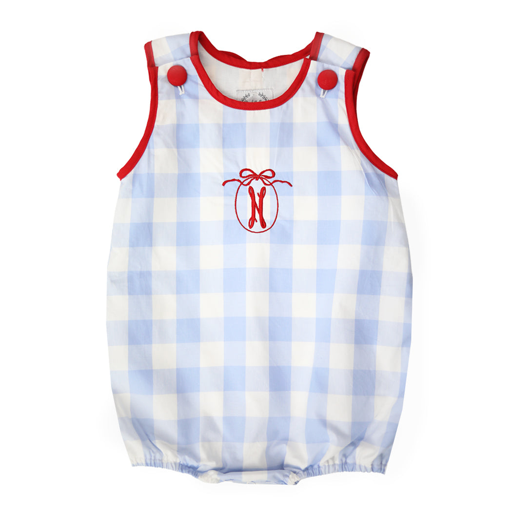 Patriotic Baby Blue Gingham Bubble with Bow