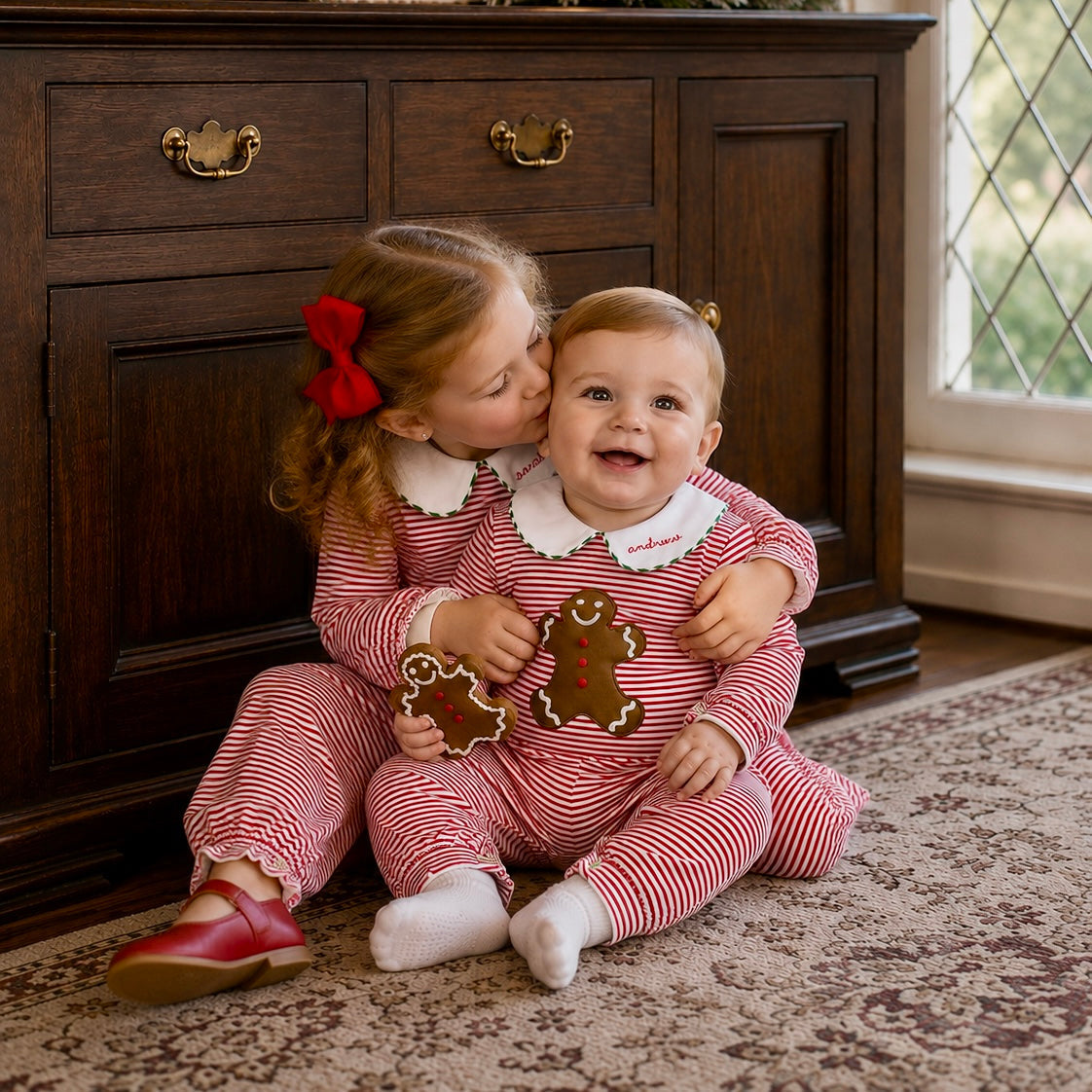 Christmas Girls Red Striped Gingerbread Romper