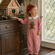 Christmas Girls Red Striped Gingerbread Romper