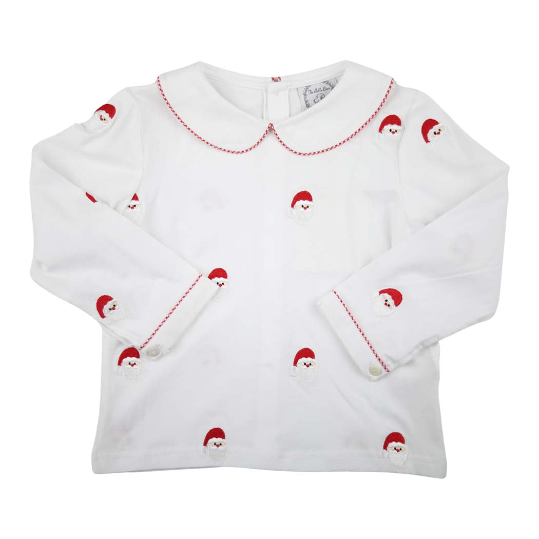 Embroidered Santa Shirt with Peter Pan Collar