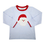 Christmas Blue Striped Shirt with Santa Applique