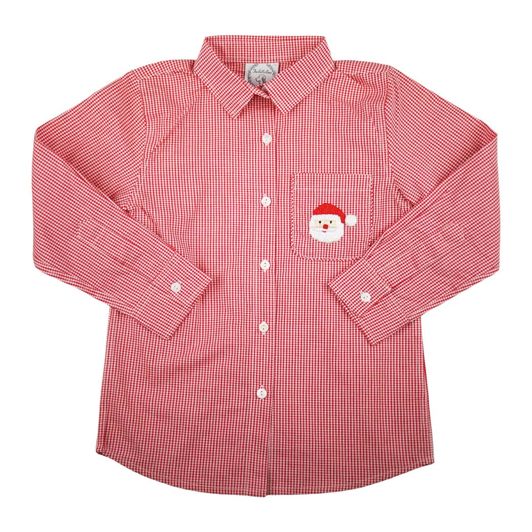 Red Gingham Santa Button-Down Shirt