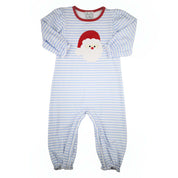 Girls Blue Stripe Romper with Santa Applique