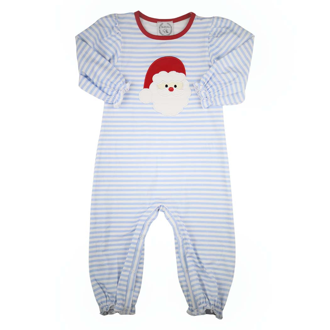 Girls Blue Stripe Romper with Santa Applique