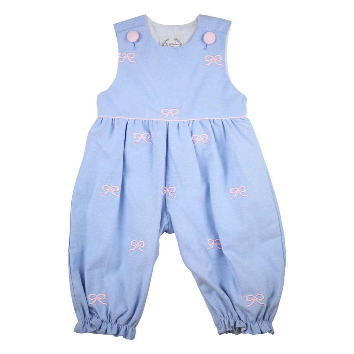 Baby Blue Oxford Embroidered Bow Romper