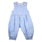 Baby Blue Oxford Embroidered Bow Romper