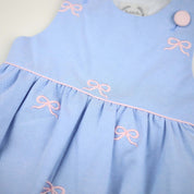 Baby Blue Oxford Embroidered Bow Romper