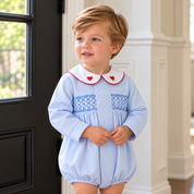 Blue Gingham Heart Smocked Bubble