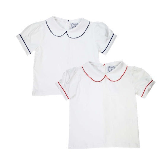 Picot Trim Girls Peter Pan White Knit Shirt