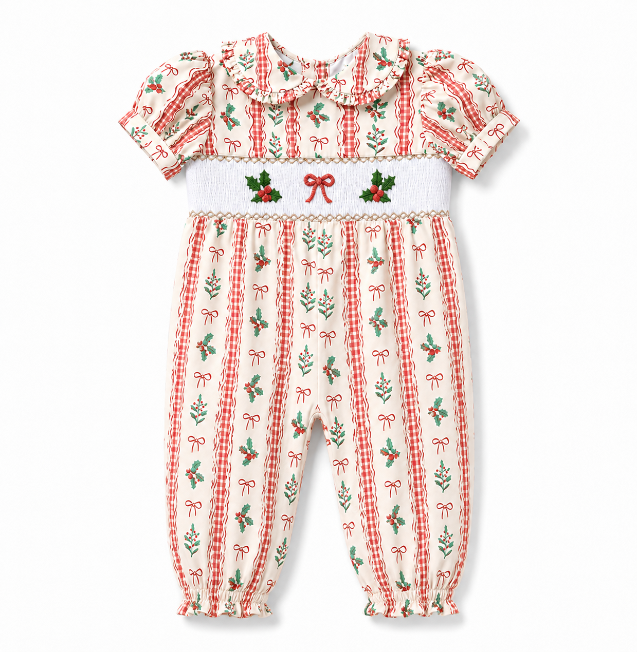 Christmas Smocked Holly Romper