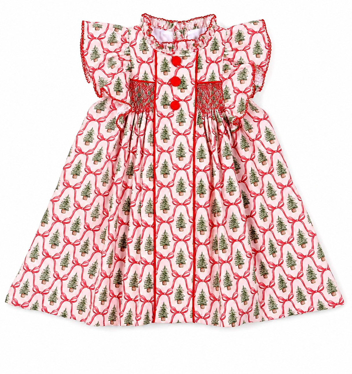 Smocked Christmas Tree Bows Dress