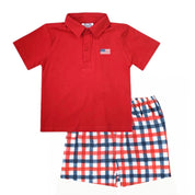 Boys Patriotic Red & Blue Gingham Shorts