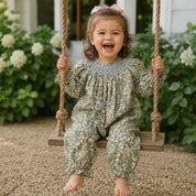 Green Floral Smocked Romper