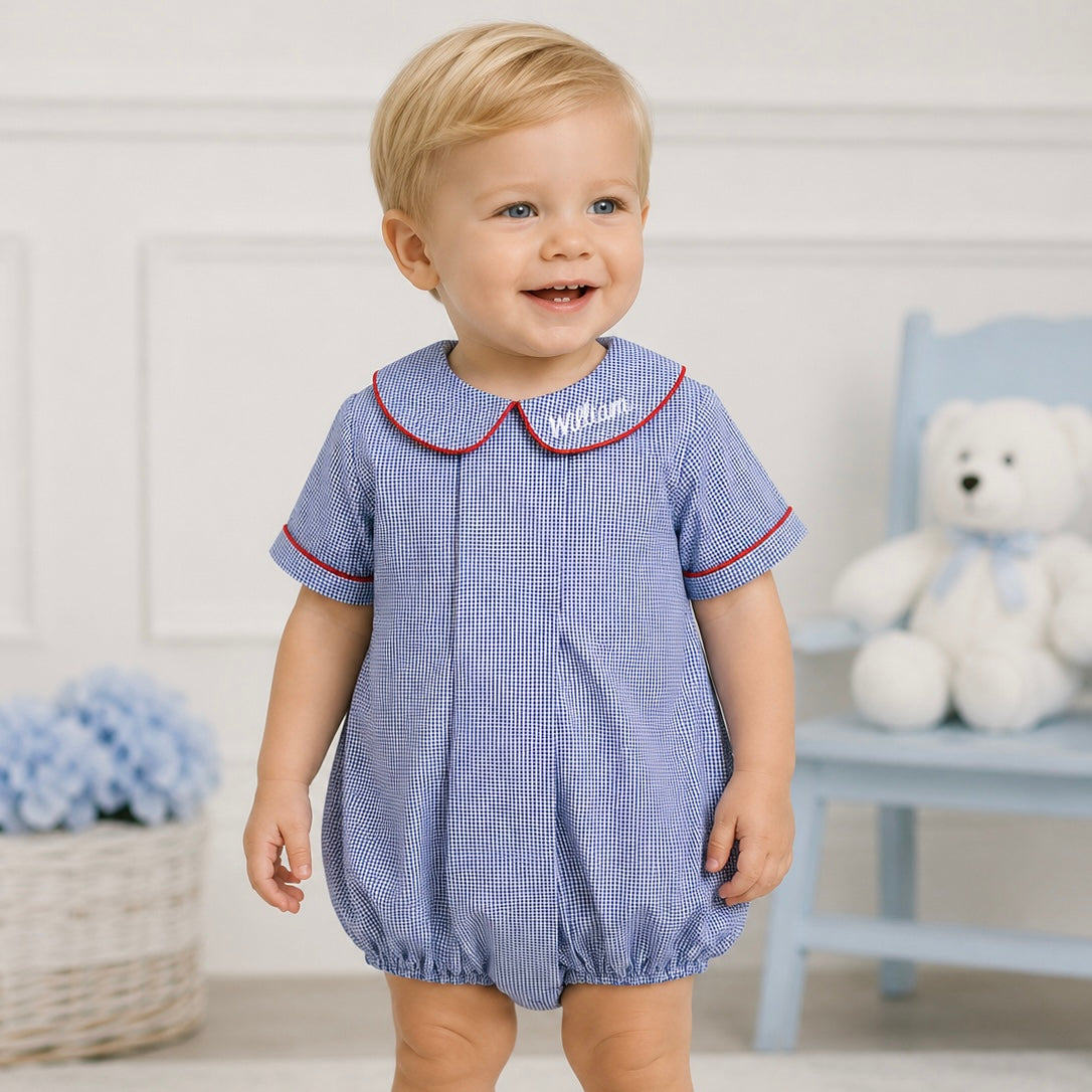 Navy Gingham with Red Trim Bubble