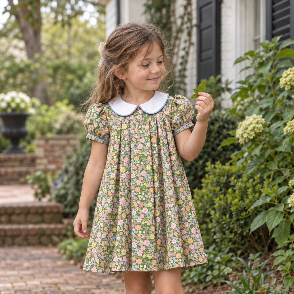Green Floral Dress with Collar