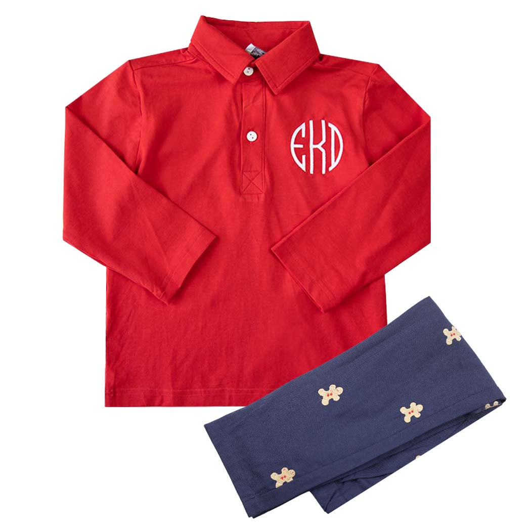 Navy Corduroy Pants with Gingerbread Men