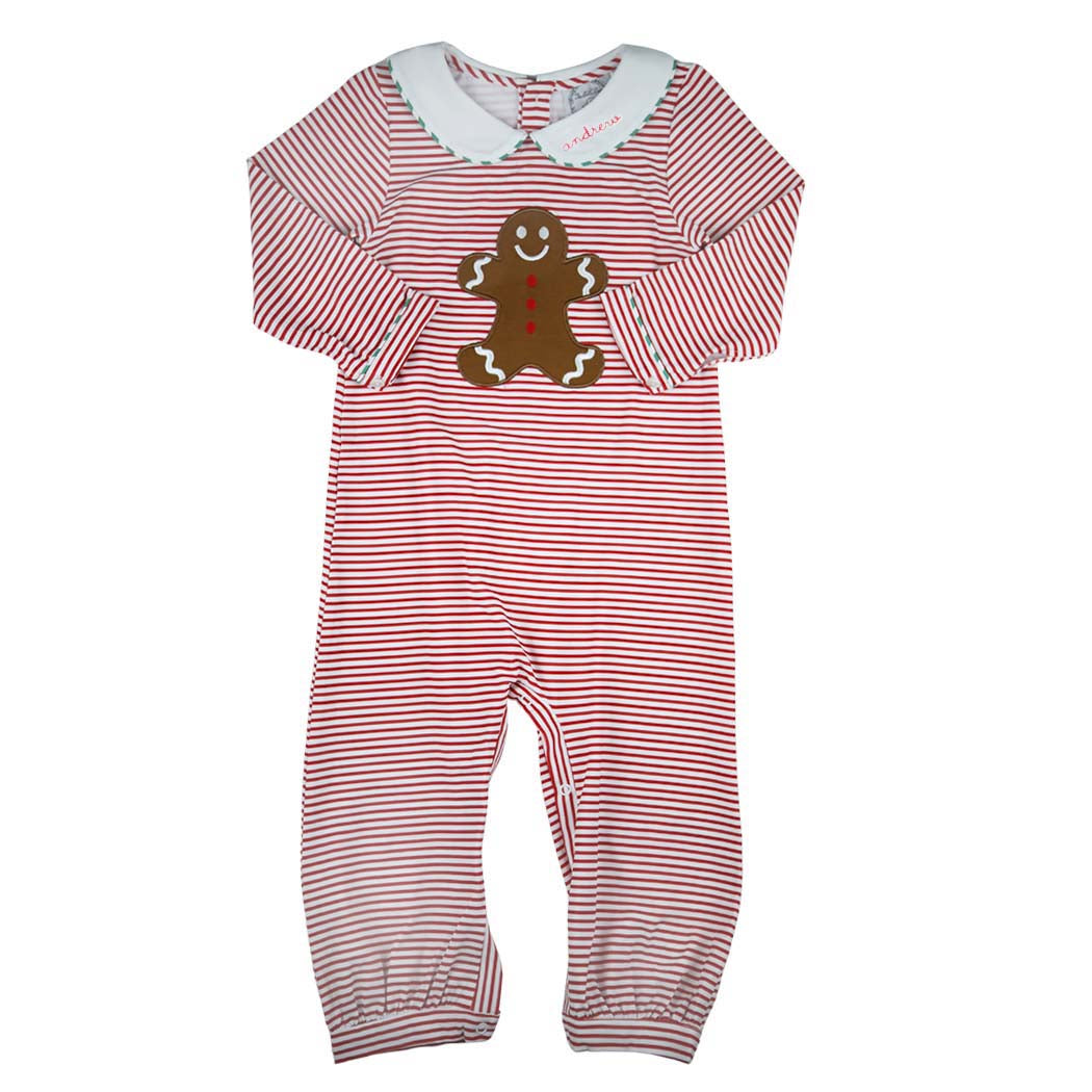 Boys Red Striped Gingerbread Romper