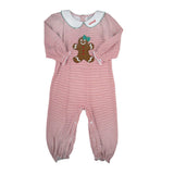 Christmas Girls Red Striped Gingerbread Romper