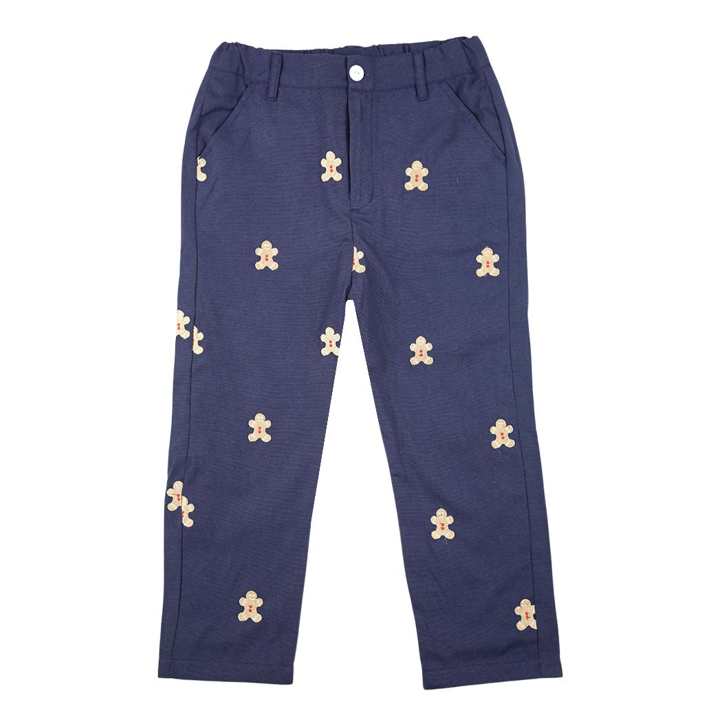 Navy Corduroy Pants with Gingerbread Men