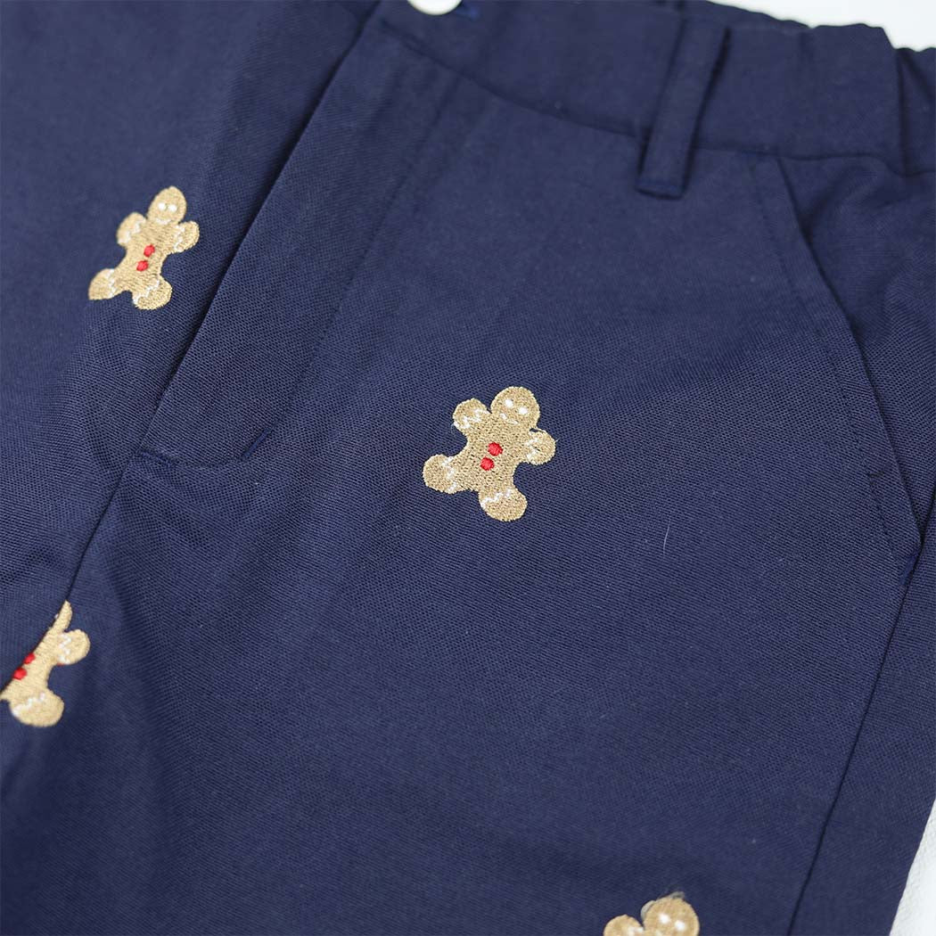 Navy Corduroy Pants with Gingerbread Men