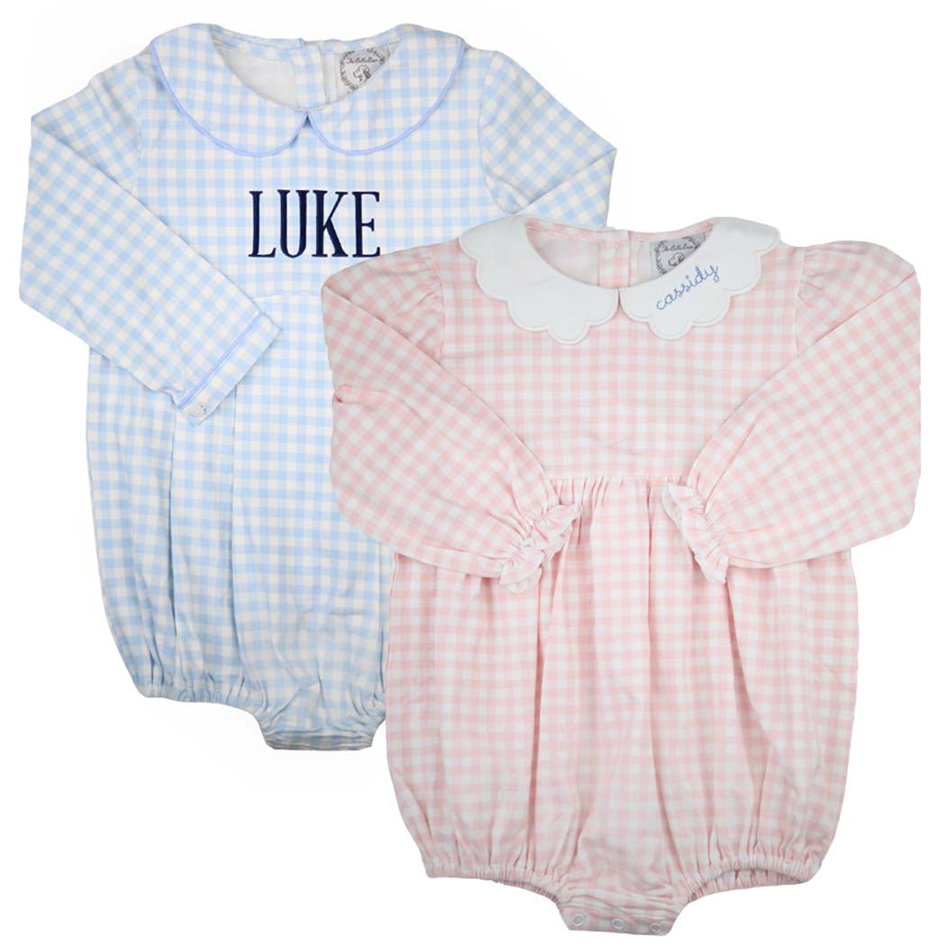 Blue Gingham Long Sleeve Bubble
