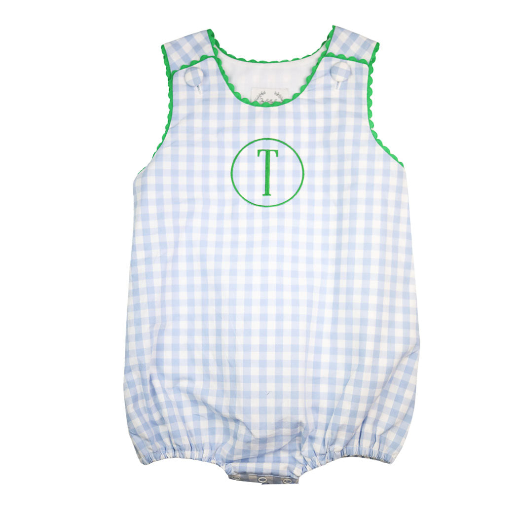 Blue Gingham with Green RicRac Boy Bubble