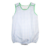 Blue Gingham with Green RicRac Boy Bubble