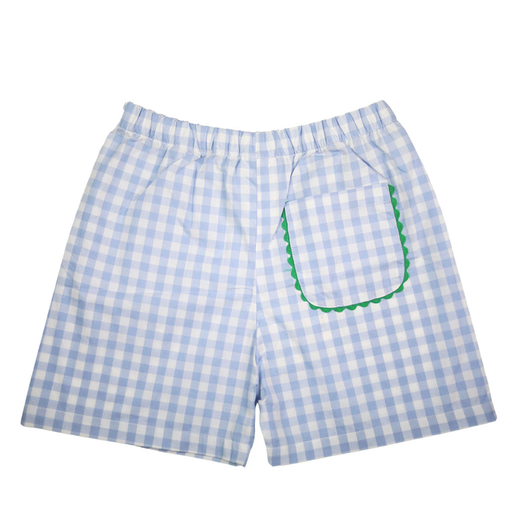 Blue Gingham Boys Shorts with RicRac