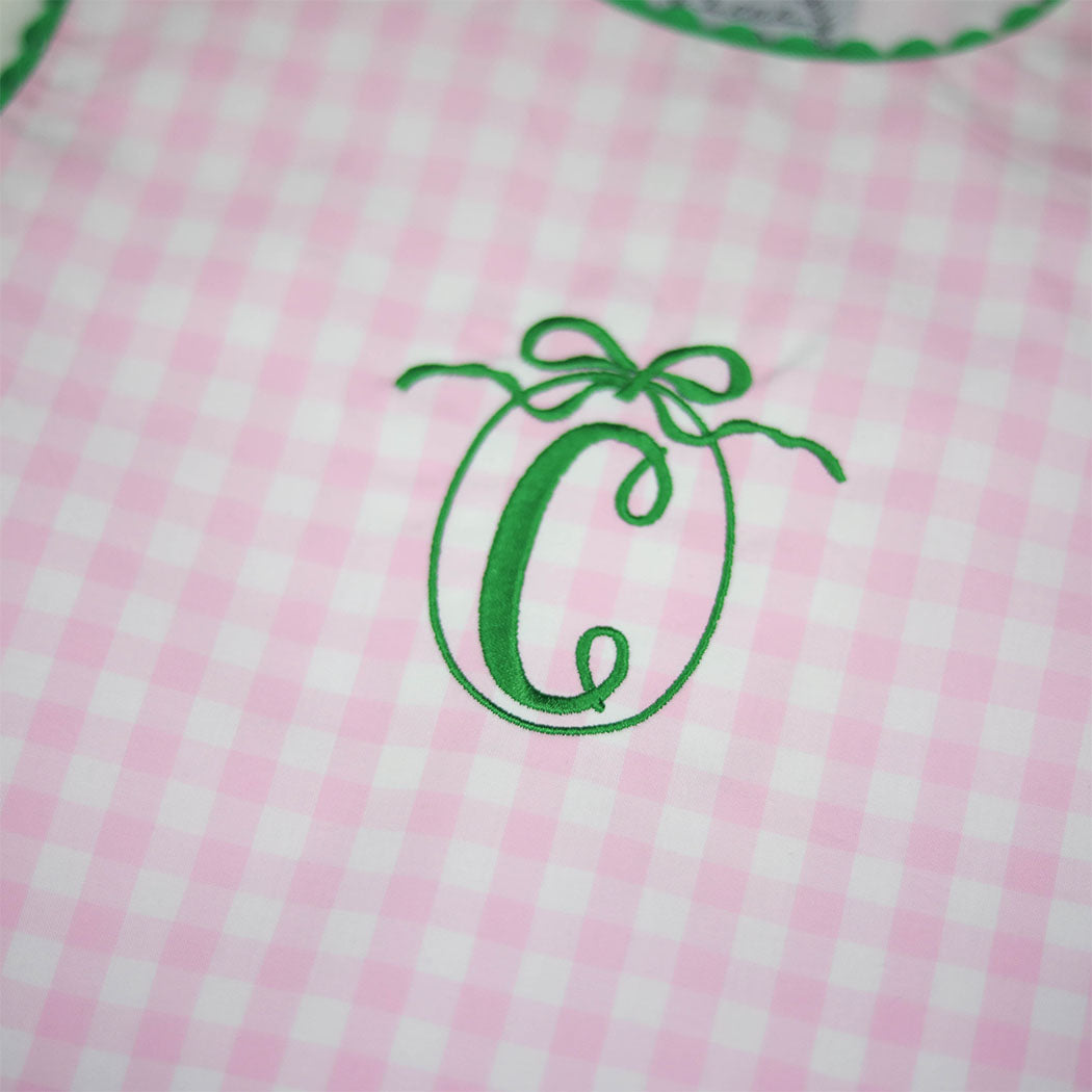 Pink Gingham with Green RicRac Girl Bubble