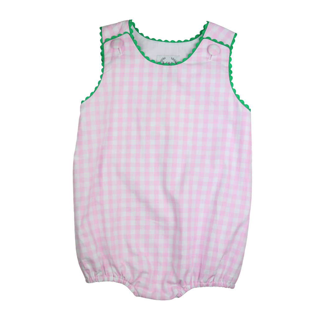 Pink Gingham with Green RicRac Girl Bubble