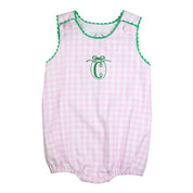Pink Gingham with Green RicRac Girl Bubble