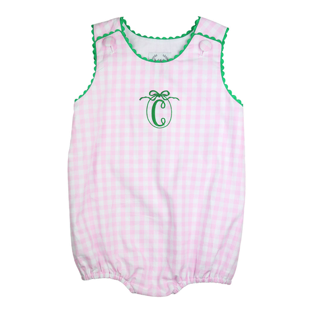 Pink Gingham with Green RicRac Girl Bubble
