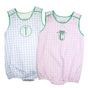 Blue Gingham with Green RicRac Boy Bubble
