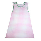 Pink Gingham with Green RicRac Sleeveless Dress